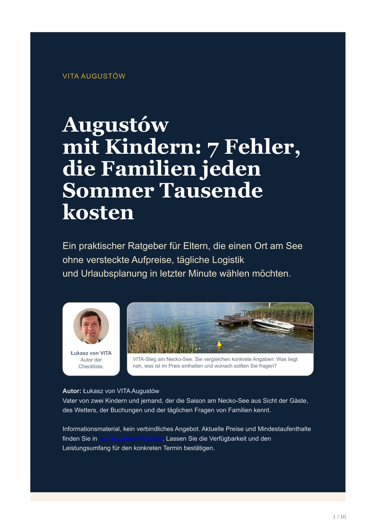 Cover des PDF-Ratgebers: Augustów mit Kindern — 7 Fehler