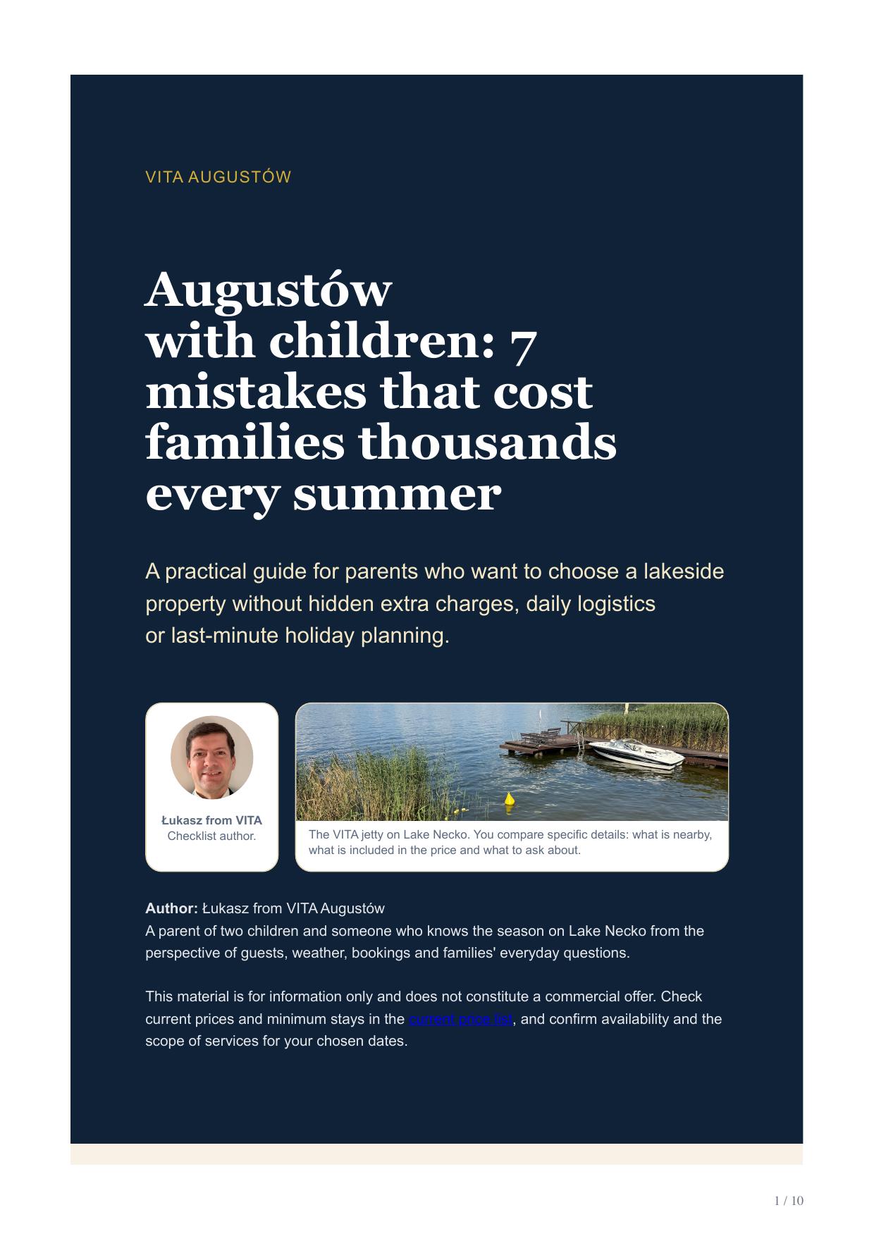 PDF guide cover: Augustów with children — 7 mistakes
